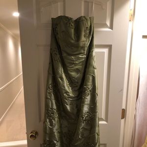 Long green cocktail dress.